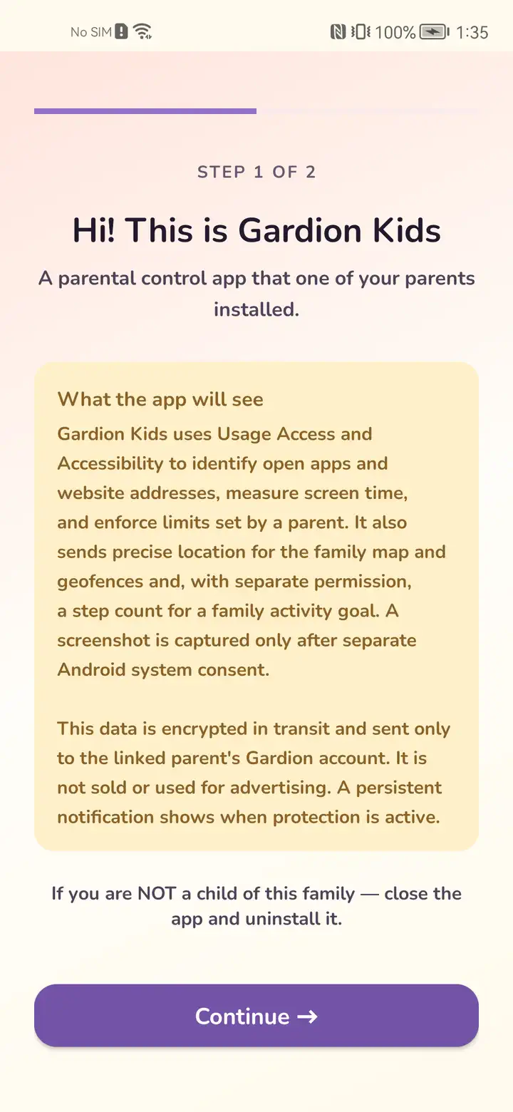 Gardion Kids welcome screen