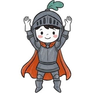 the knight with arms raised