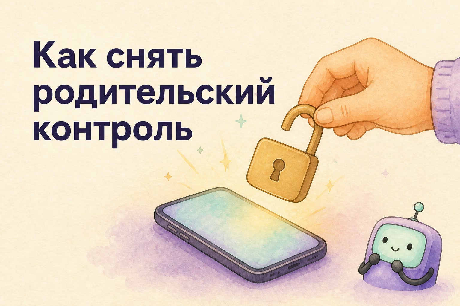 A hand lifting an open padlock off a phone, with the Gardion mascot