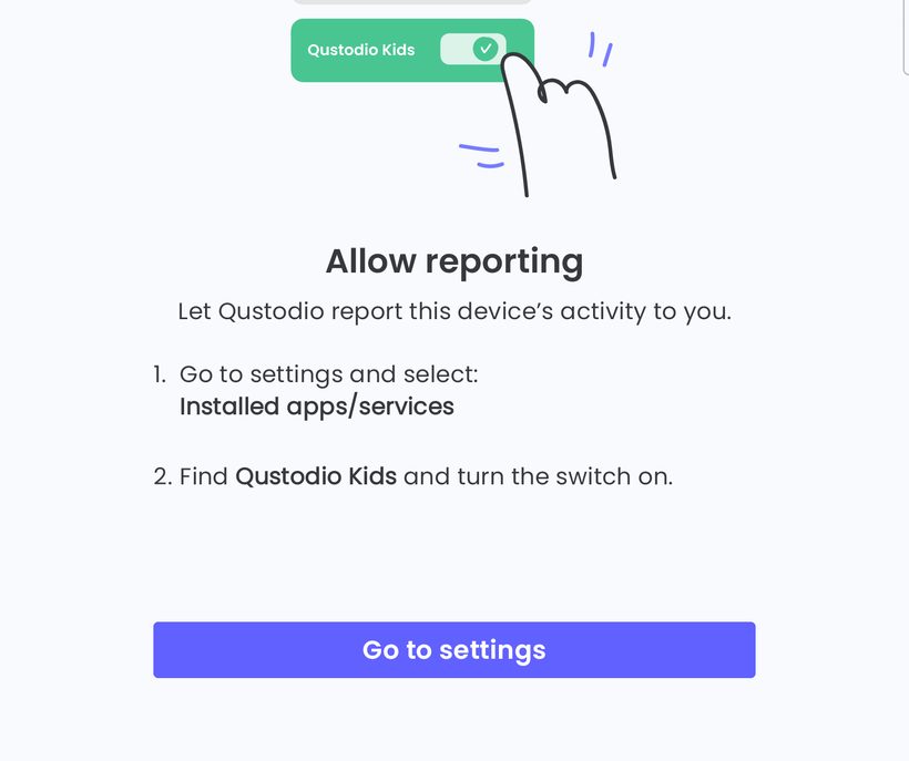 Qustodio setup screen asking to enable the accessibility service